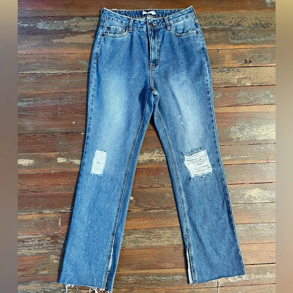 NWT Avec Les Filles High Waisted Mom Jeans Distressed Raw Split Hem - Sz 28 ๐งก๐ - Image 8
