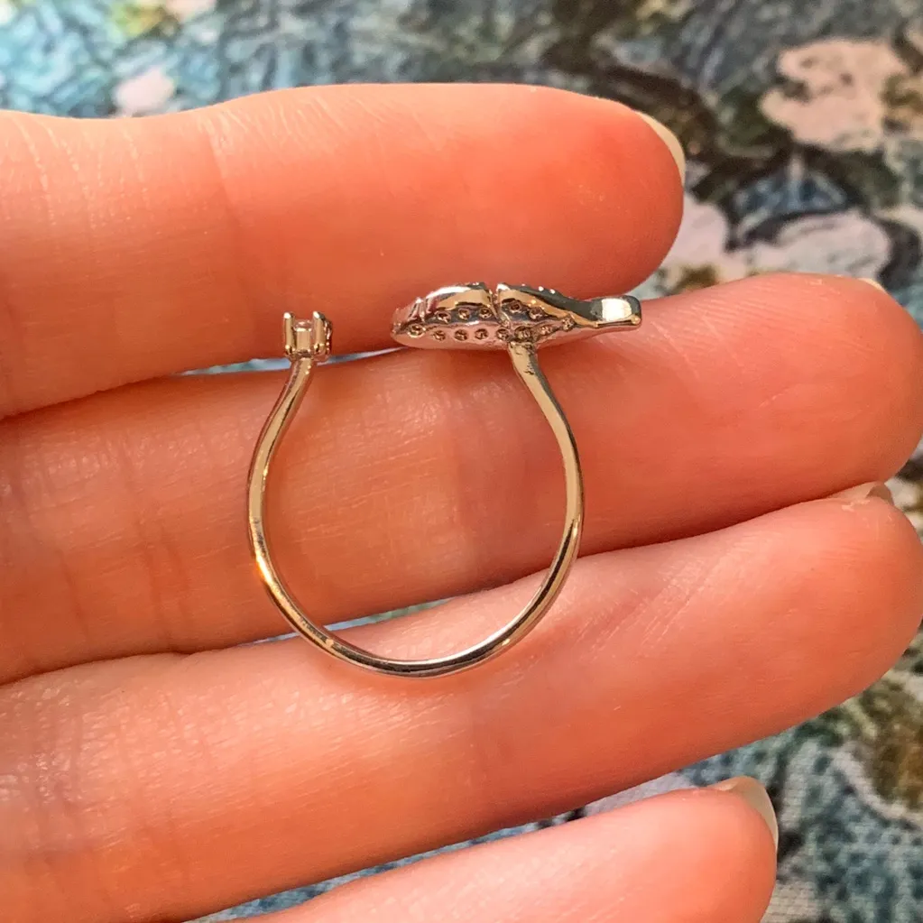 Handmade Artisan 925 Sterling Silver CZ Open Leaf Ring 7 Pave - Image 10