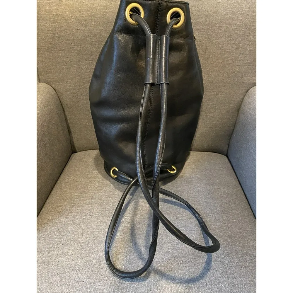 Leather Anne Klein II Vintage Bucket Bag Purse Handbag Matte Gold Accents EUC - Image 13