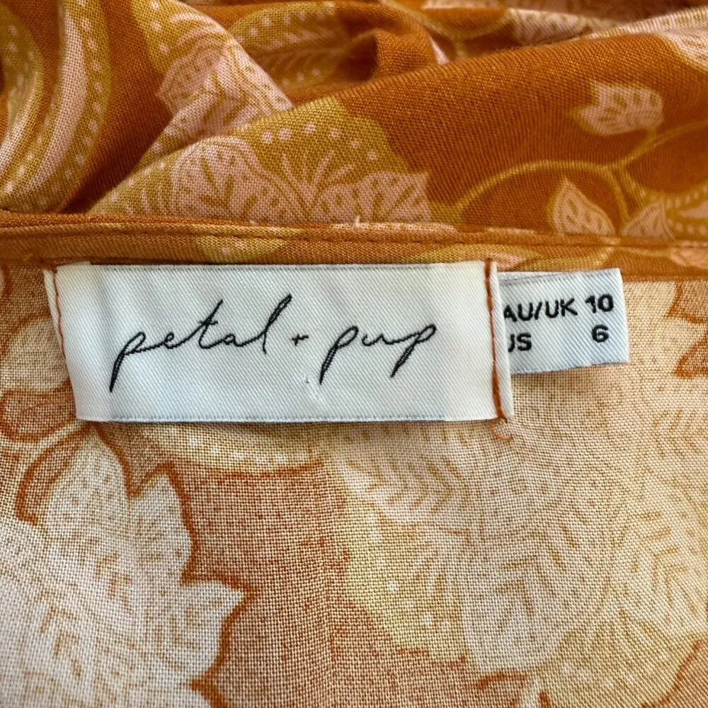 Petal + Pup Arden Floral Tunic Mini Dress Womens 6 Orange Flowy Tiered Button Up - Image 12