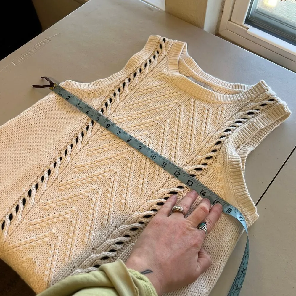 LOFT White Chunky Cotton Knit Woven Stitch Pullover Sweater Vest - M - Image 9