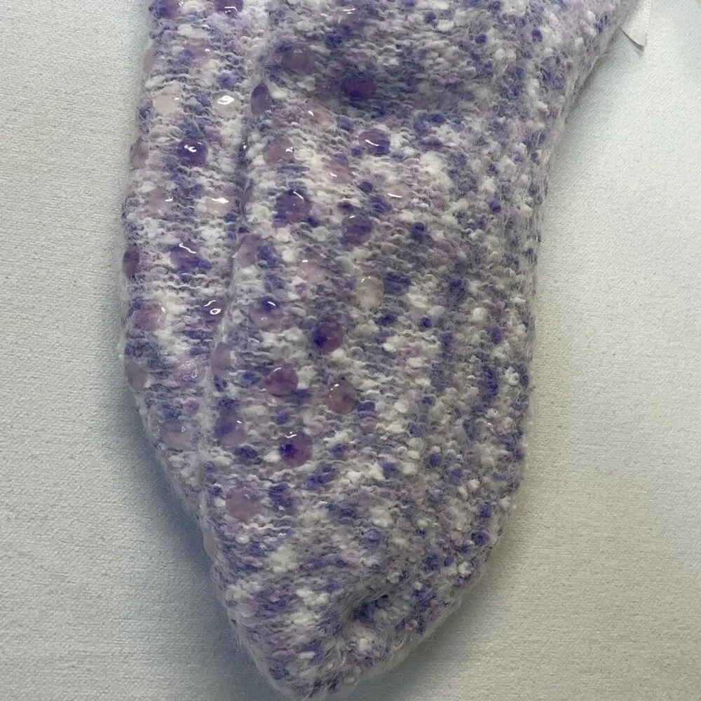 Popcorn Knit Slipper Socks Size Small Medium pastel purple lavender white plush - Image 7