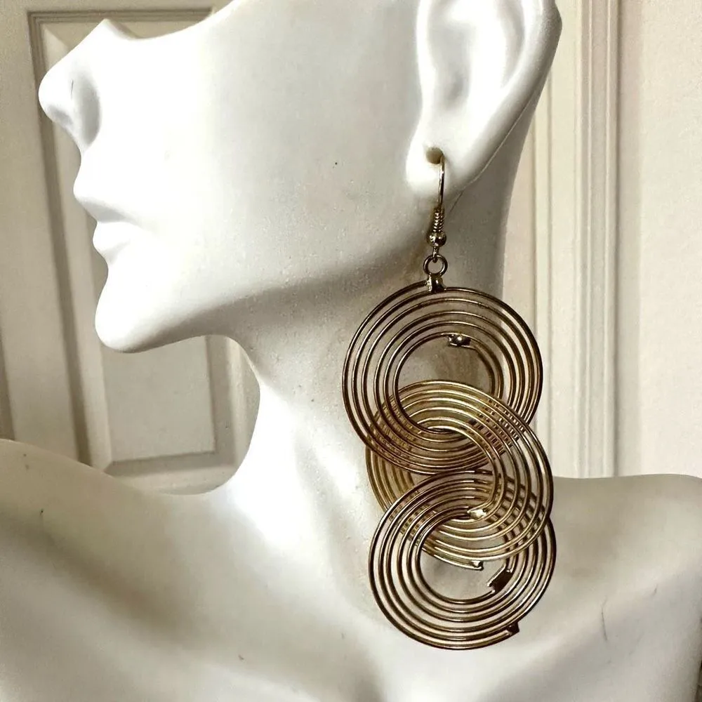 Macys gold tone circle spiral statement earrings - Image 3