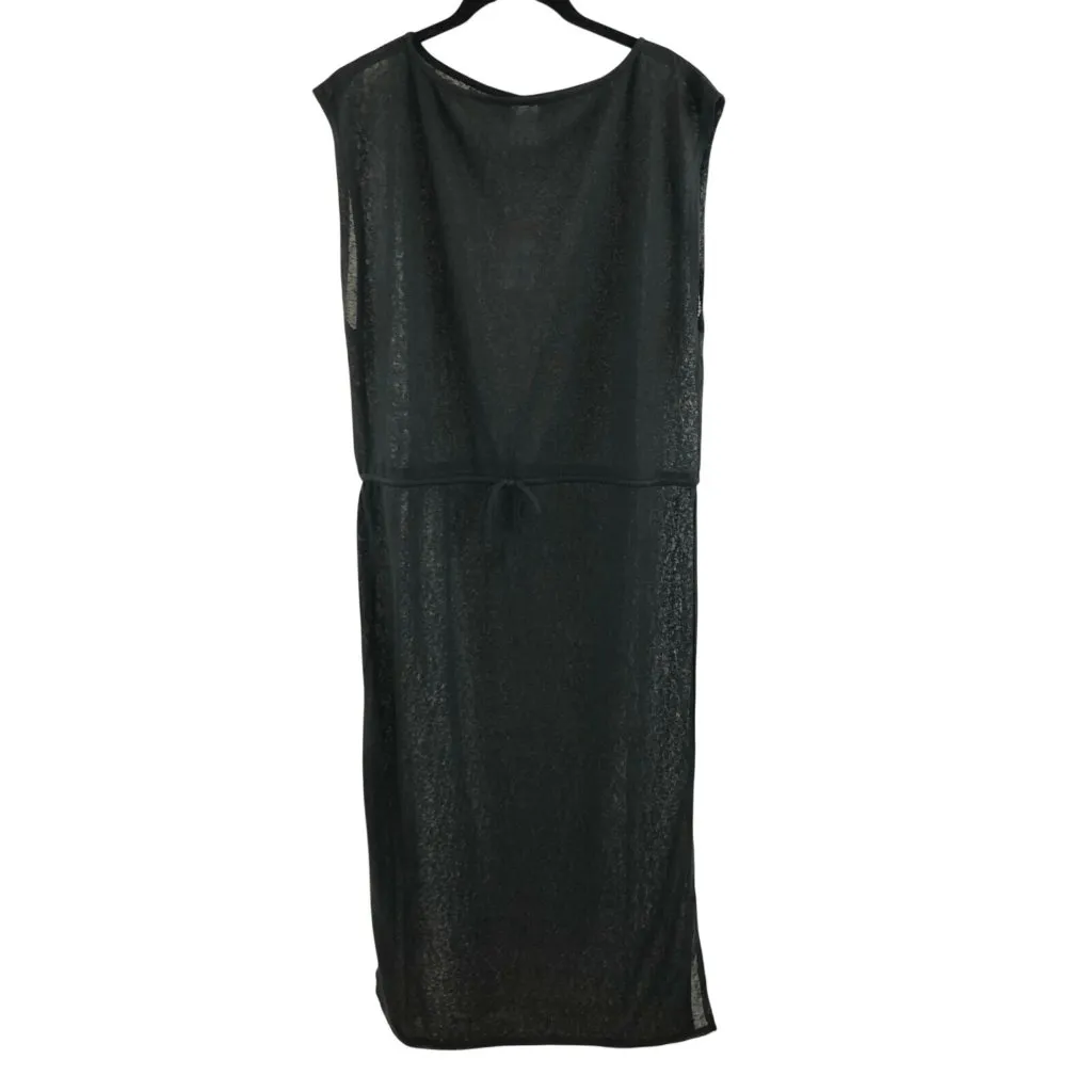 Kona Sol Swim Cover Maxi Dress Knit Semi Sheer Drawstring Waist Black S - Image 2