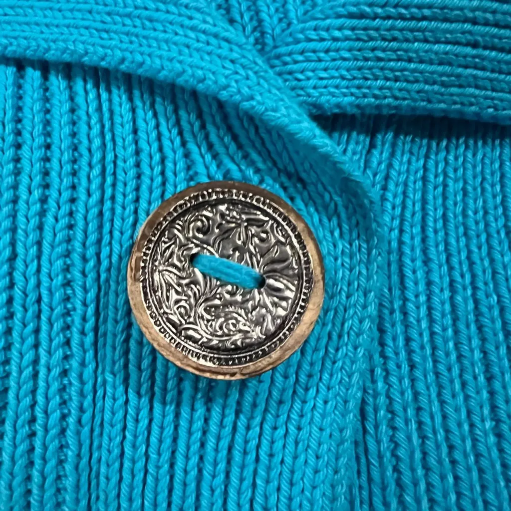 Soft Surroundings Women's Blue (Teal) Sweater with Button Detail and Flare Slee - Image 3