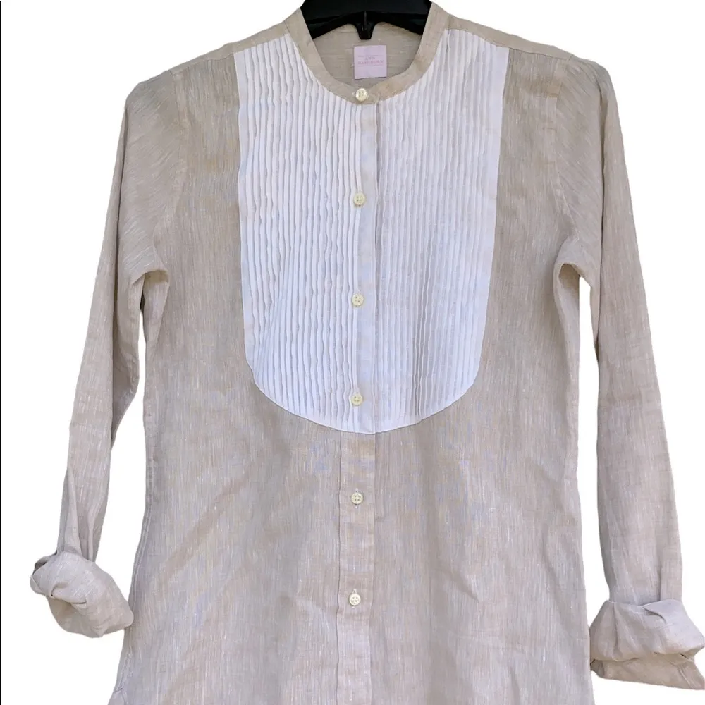 Ann Mashburn tan & white linen button down shirt linen Size extra small - Image 2