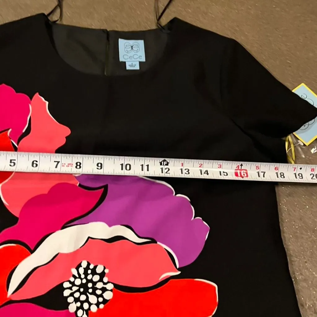 CeCe black short-sleeve shift dress Vibrant pink, red, and purple floral print 4 - Image 6