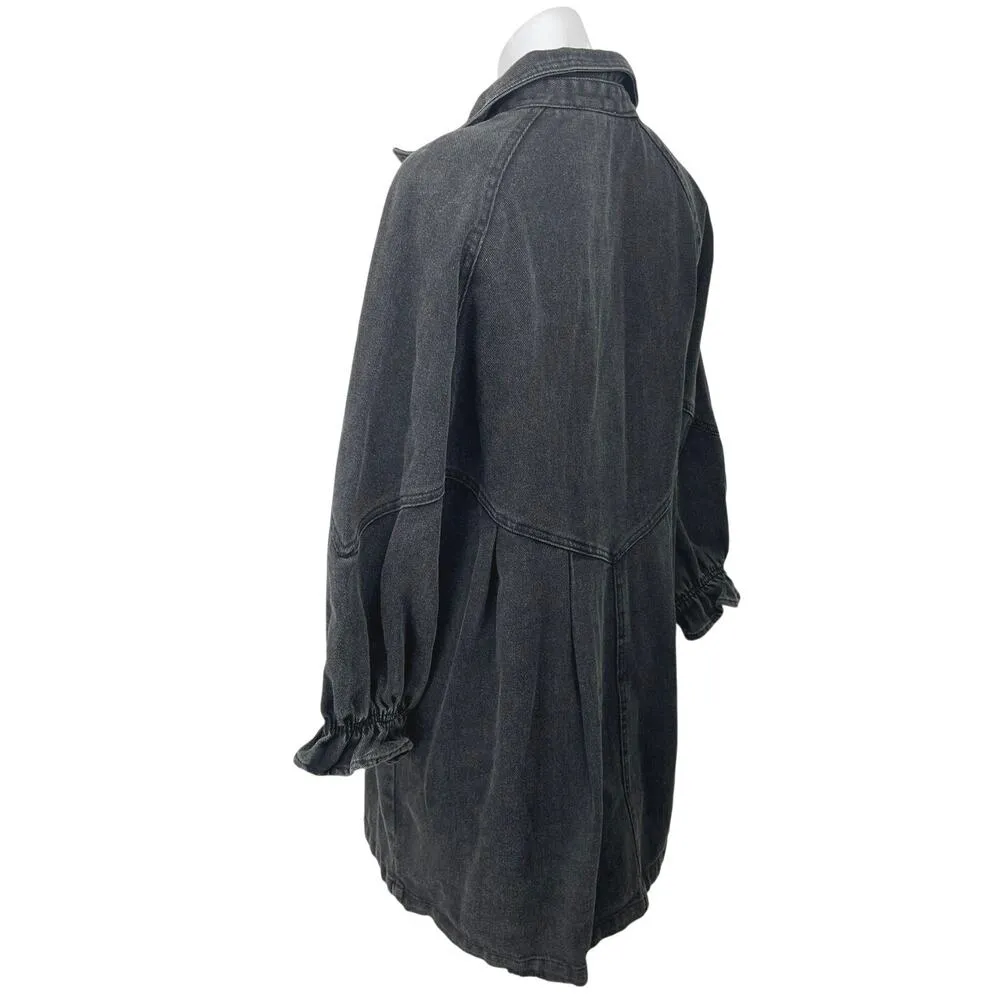 Blue B Black Washed Denim 3/4 Puff Sleeve Button Down Jeans Shirt Dress Size L Size L - Image 4