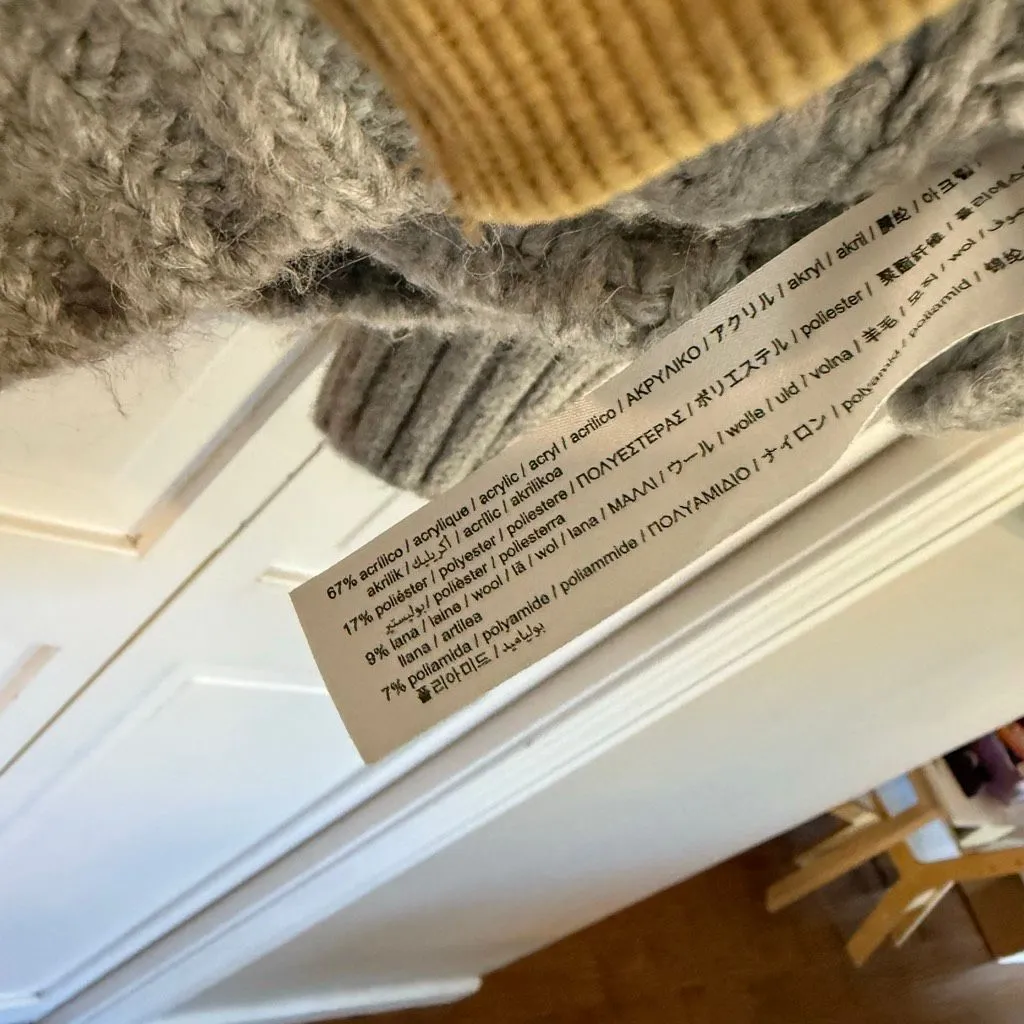 Zara grey oversized chunky knit cardigan sweater size small - Image 5