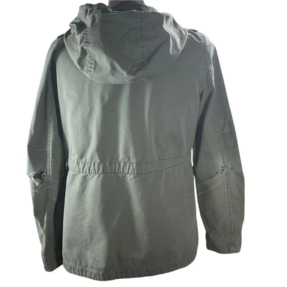 Love Tree Destructed Olive Green Military Jacket Drawstring waist Size S Small - Image 2