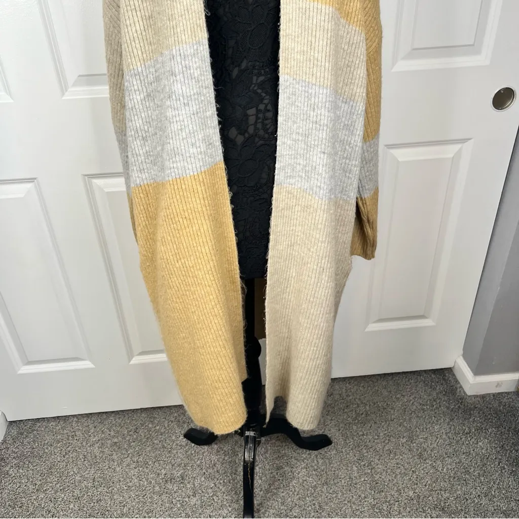 Sz M Topshop Maxi yellow and Gray Open Front Cardigan Flare Sleeves - Image 4