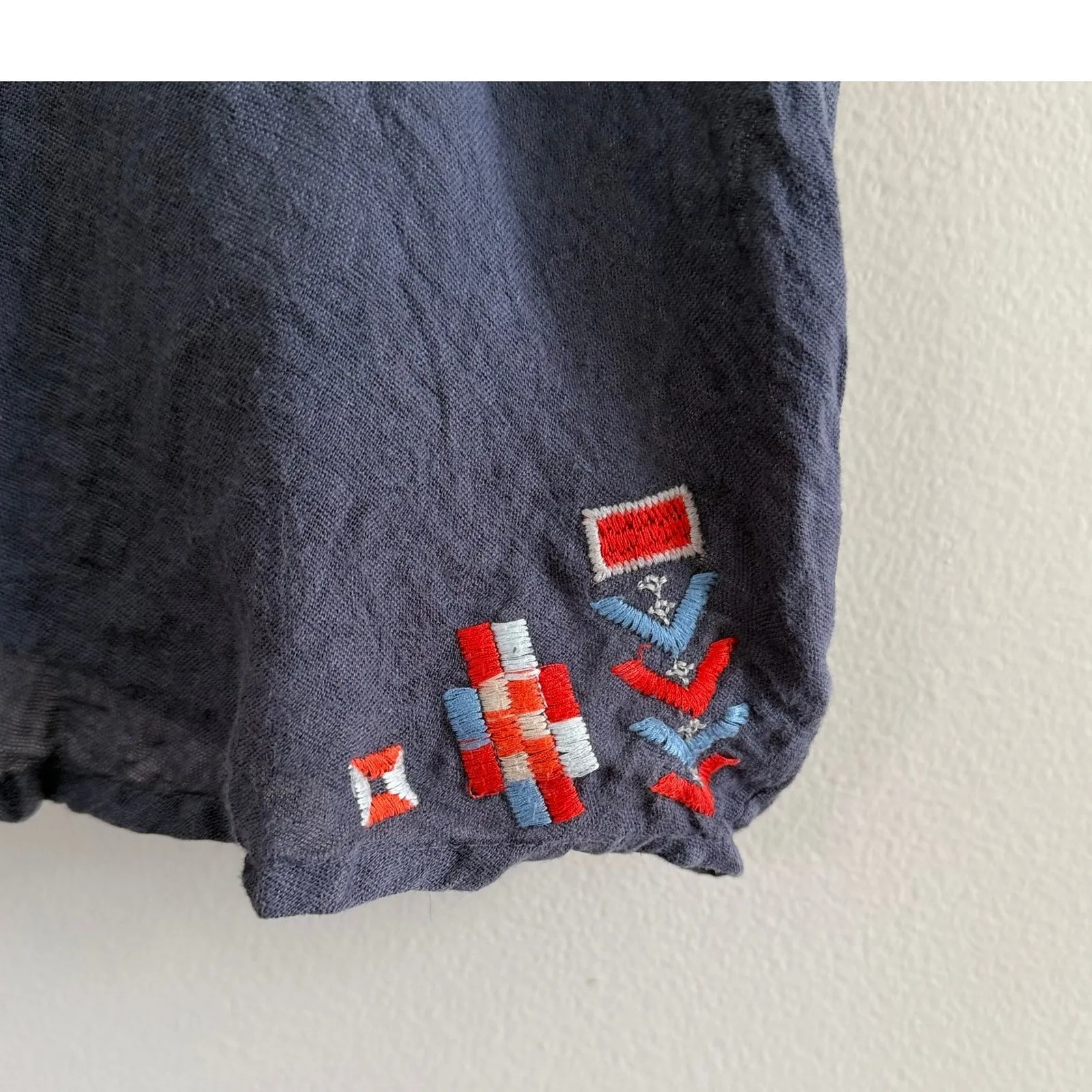 Johnny Was Biya Women's Embroidered Navy Blue Short Sleeve Tunic Size XS - Image 7