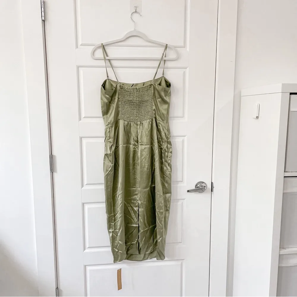 NEW Reformation Oaklie Strap Silk Midi Slip Dress Artichoke - Image 8