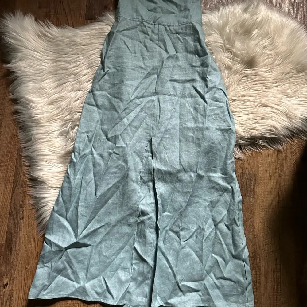 REFORMATION Nia 100% Linen Midi Dress In Turquoise - Image 9