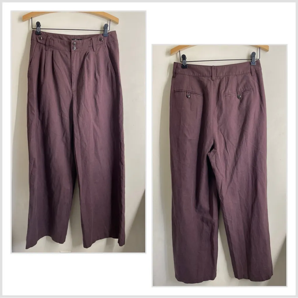 Madewell Harlow Wide Leg Pleated Pants Chocolate Raisin Tencel Linen Sz 10 NWT - Image 4