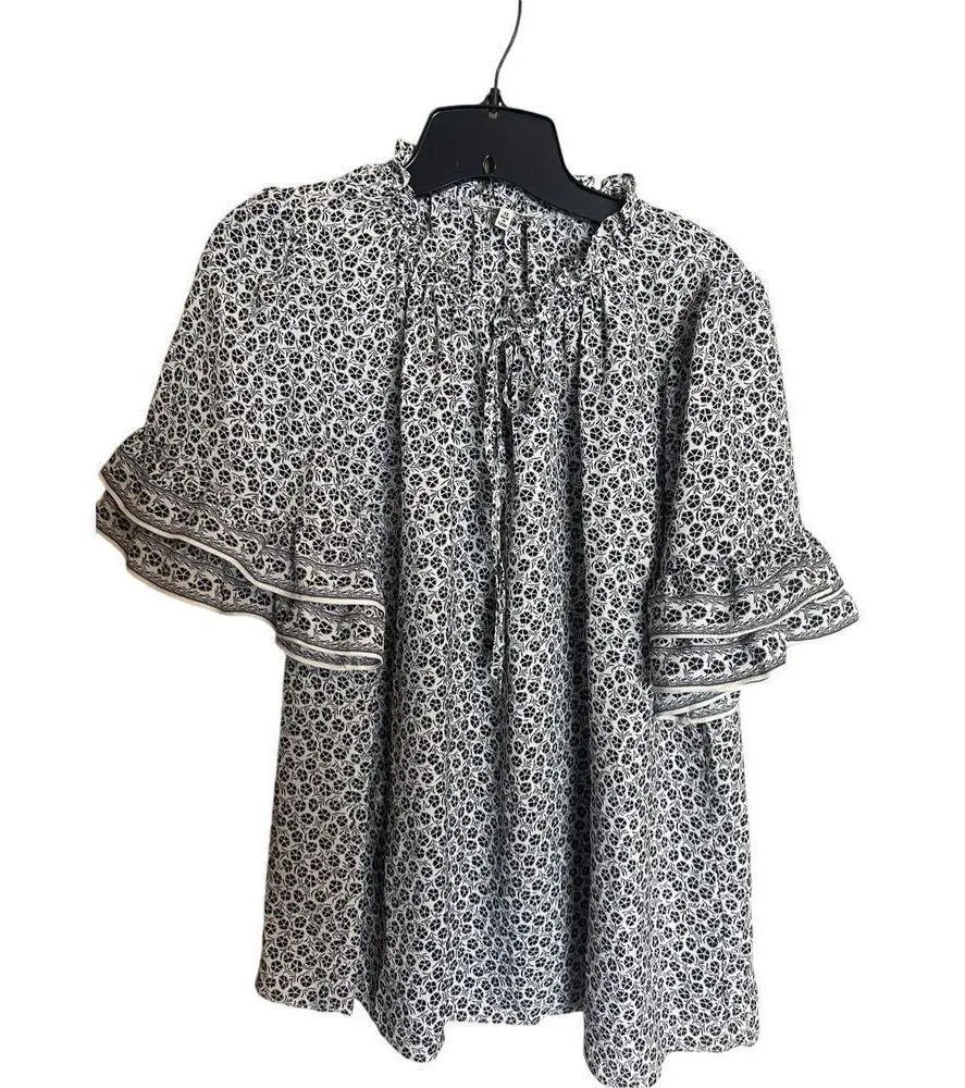 Max Studio Black & White Print Short Sleeve Top 1x - Image 2