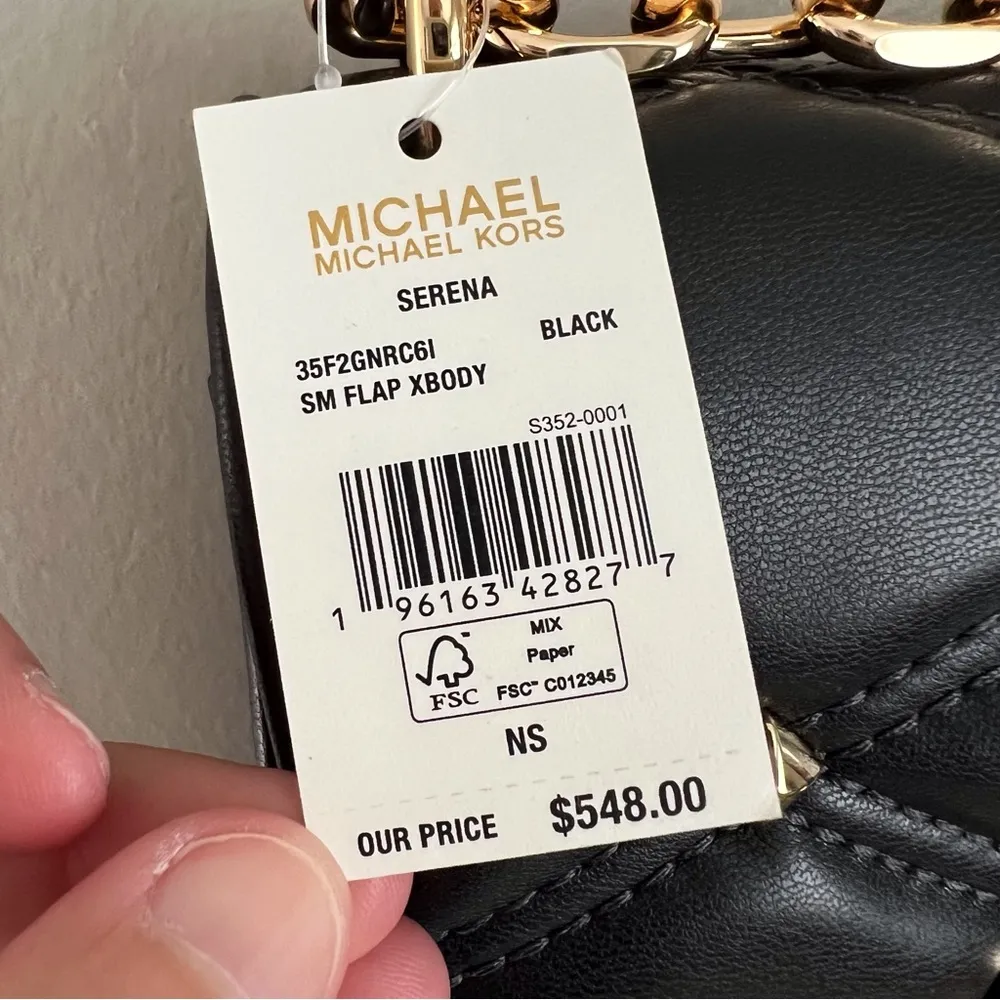 Michael Kors Black Serena Quilted Cross Body Convertible Shoulder Studded NWT - Image 10