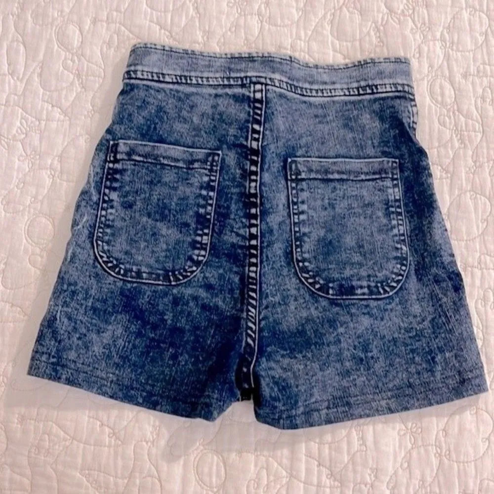 American Apparel Acid Wash Stretch Shorts XS Dark Blue Hot Pants High Rise - Image 5