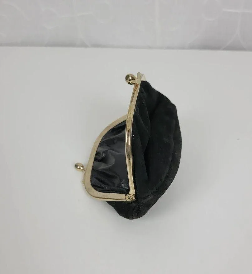 Vintage Womens Velvet Leather Italian Coin Purse Wallet Black Kiss Clasp Closure - Image 3