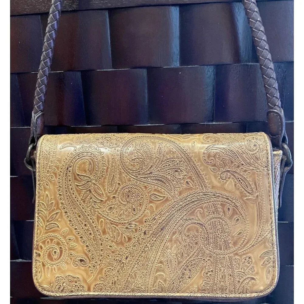 Relic Paisley Brown Leather Embossed Purse With Braided Strap & Magnetic Closure - Image 2