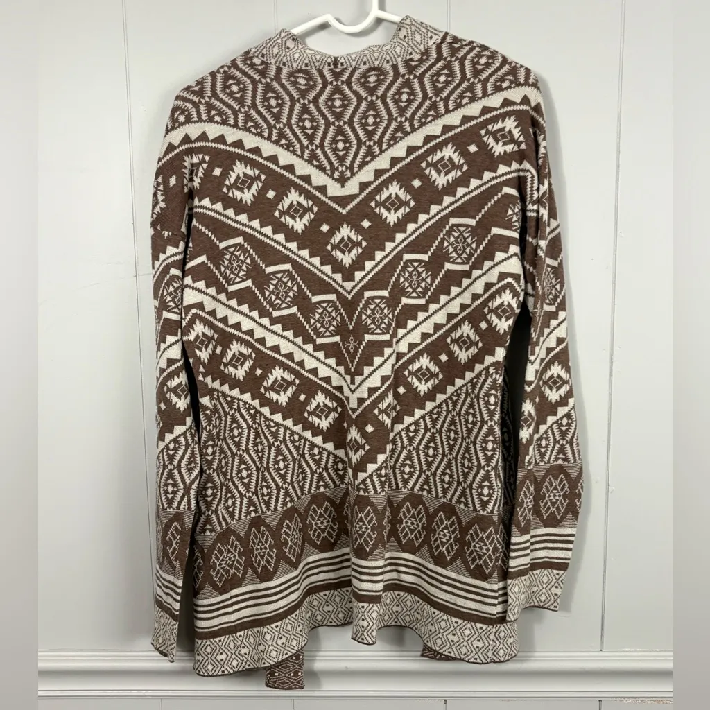 Hippie Rose  Aztec Brown White Open Front Cardigan Medium Boho Southwest - Image 7
