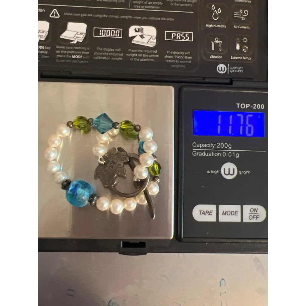 Vintage Sterling Silver Pearl Glass Crystal Bracelet Toggle Clasp 7.5" Estate White - Image 6