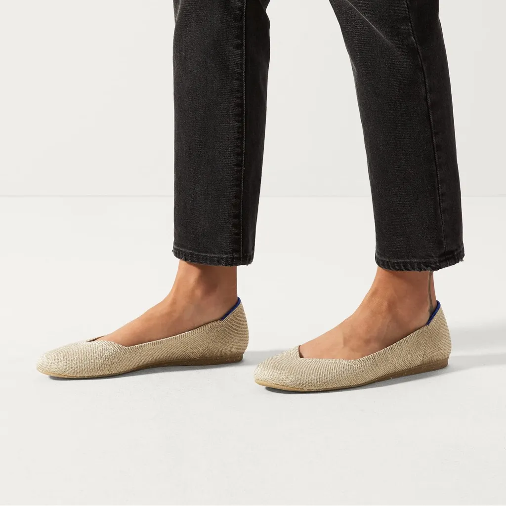 Rothy's Women's The Flat Light Gold Metallic Casual Ballet Flats, size 10.5 - Image 2