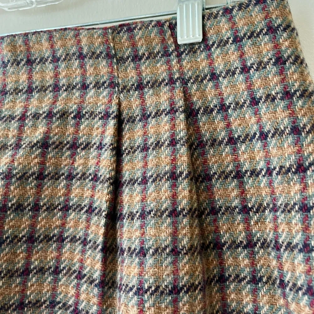 Tofy Size 14 Classic Wool Brown Retro A Line Midi Skirt Plaid Boho Chic‎ Casual - Image 3