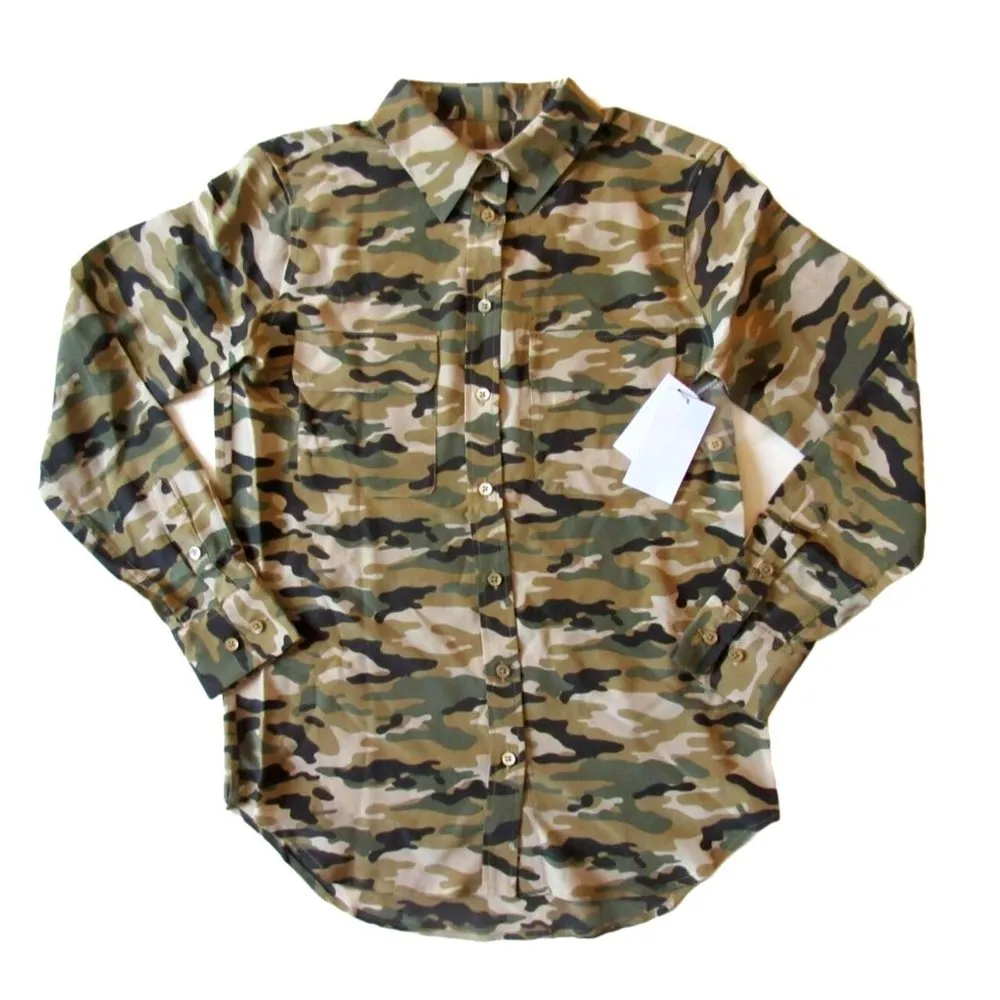 NWT Equipment Signature Slim in Kelp Camouflage Camo Silk Button Down Shirt S - Image 2