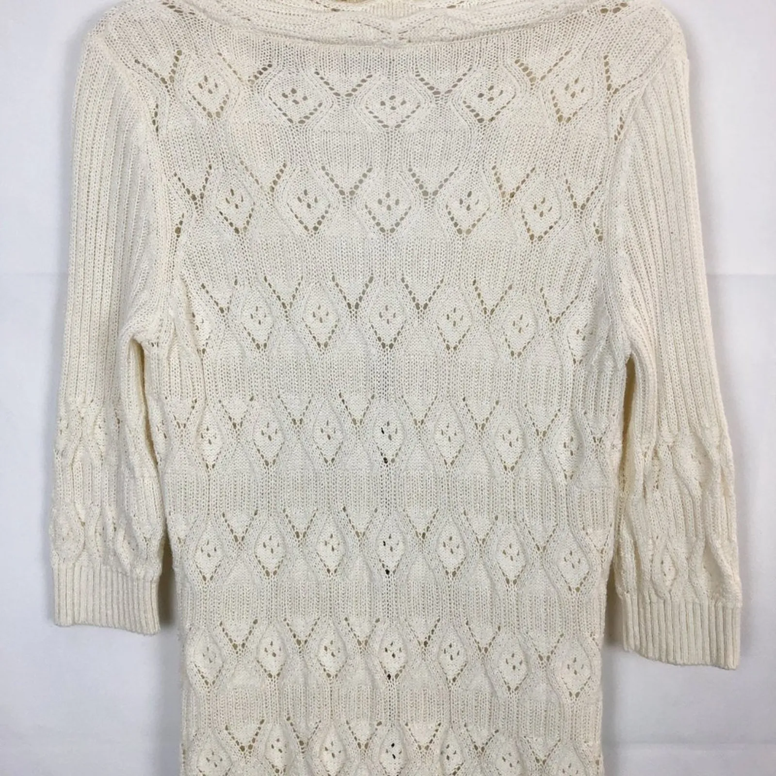 DKNY Jeans 3/4 Sleeve Open Knit Full Zip Cardigan Size M - Image 9