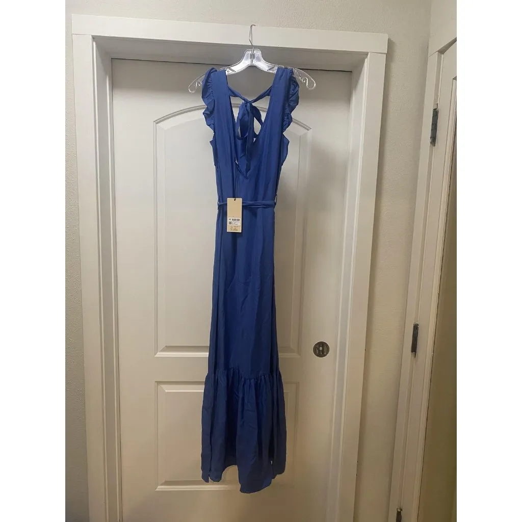Scotch & Soda Dress Womens Small Blue Maxi Ruffle Strap Tie Back Tiered Hem - Image 5