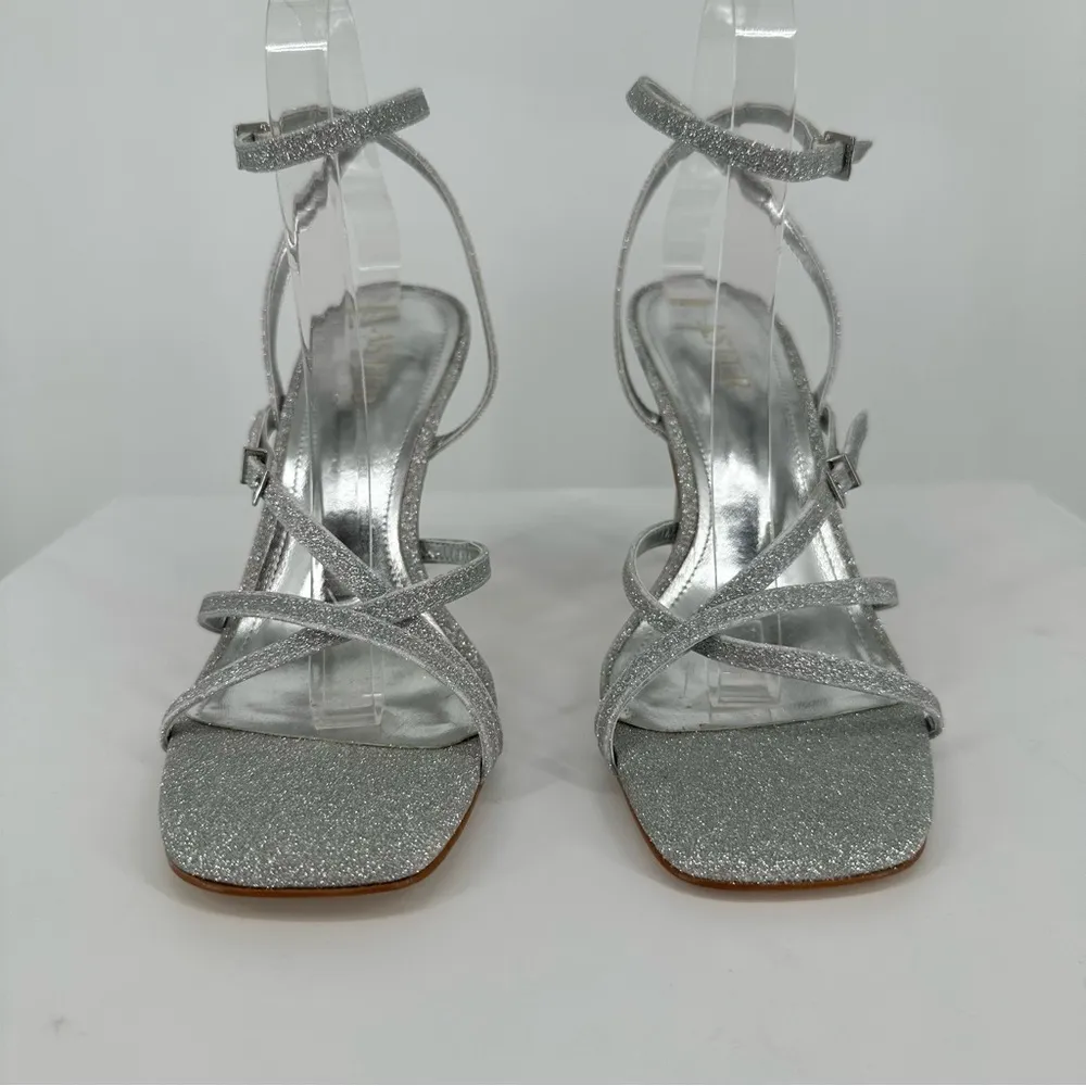 Aster Azores Silver Glitter Strappy Heeled Sandals size 9 Event Evening - Image 3
