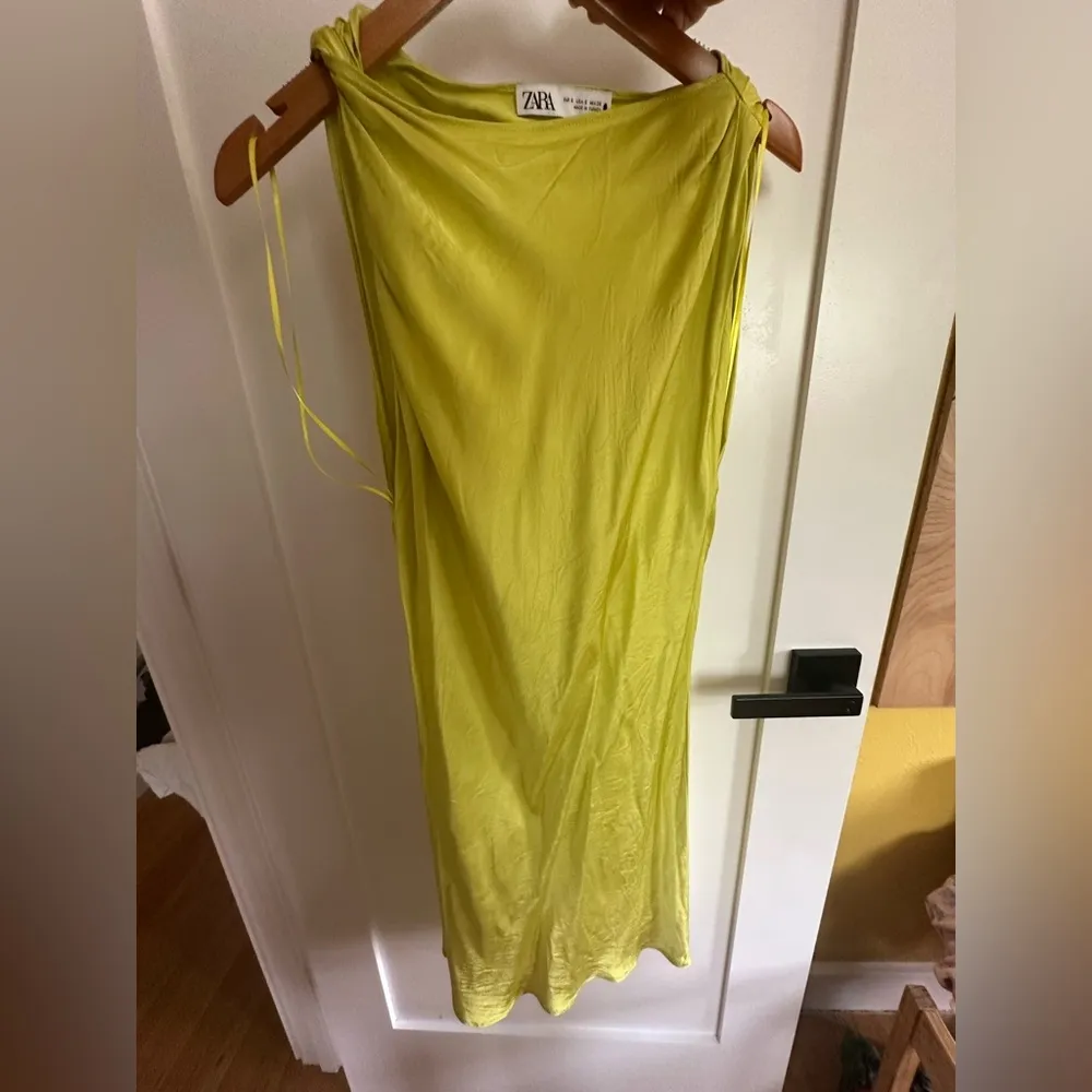 Zara Lime Satin Dress Green - Image 4