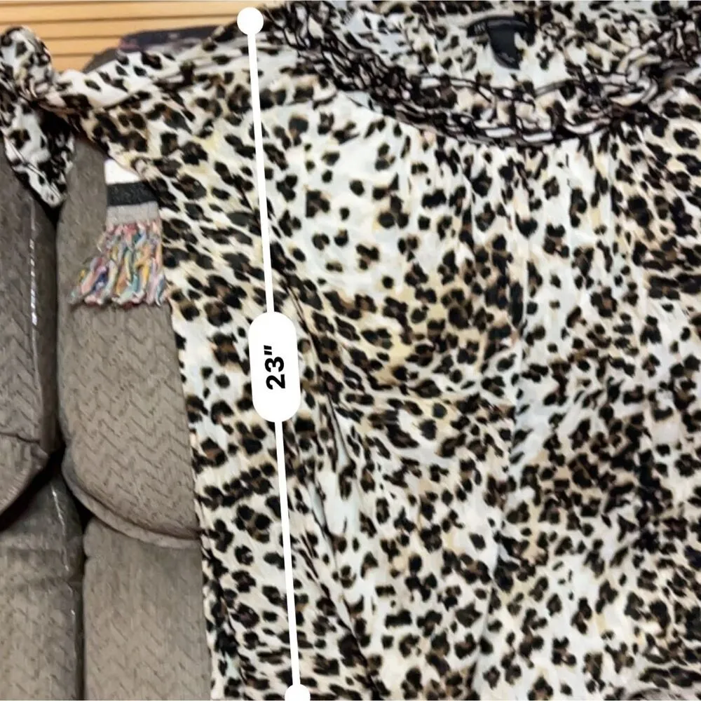 INC International Concepts Woman 2X Animal Print Ruffle Neck Top Brown - Image 6