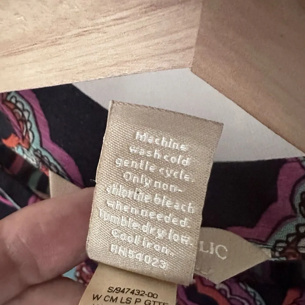 Banana Republic Dress Midi Collar Floral Paisley Tie Waist Sheer Casual … - Image 4