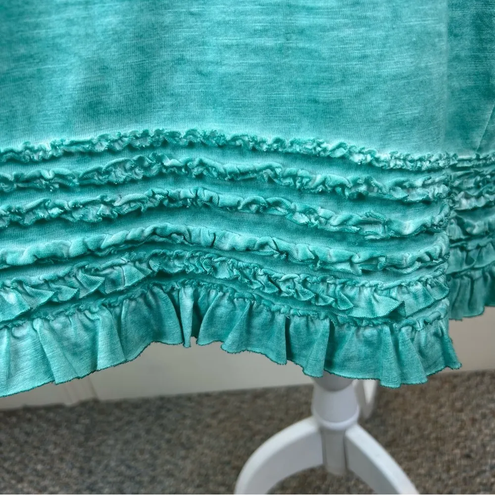 Caribbean Joe T-Shirt Dress Ruffled Hem Aqua Burnout - Small - Image 4