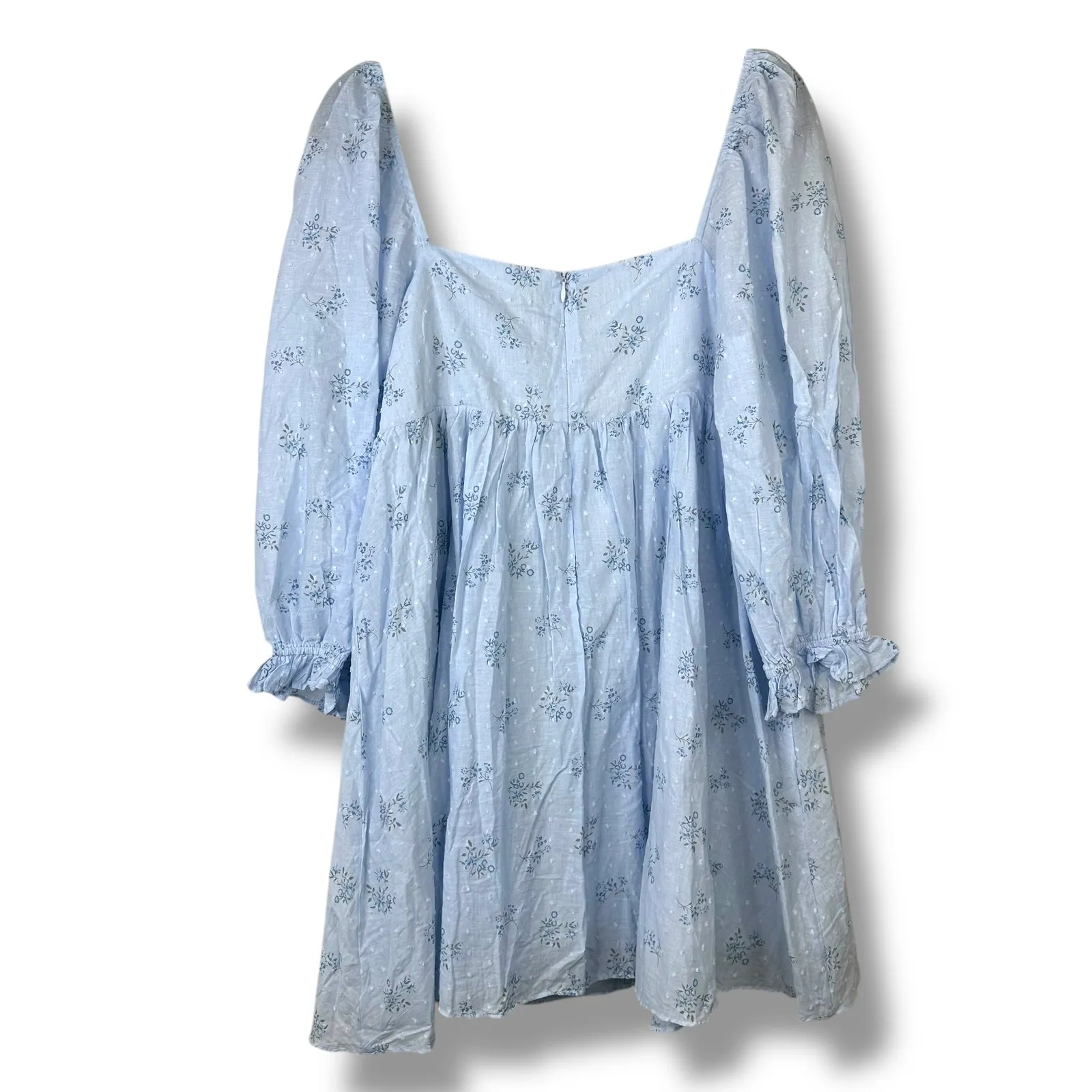 Lulus Always Charming Light Blue Floral Swiss Dot Babydoll Mini Dress Large - Image 8