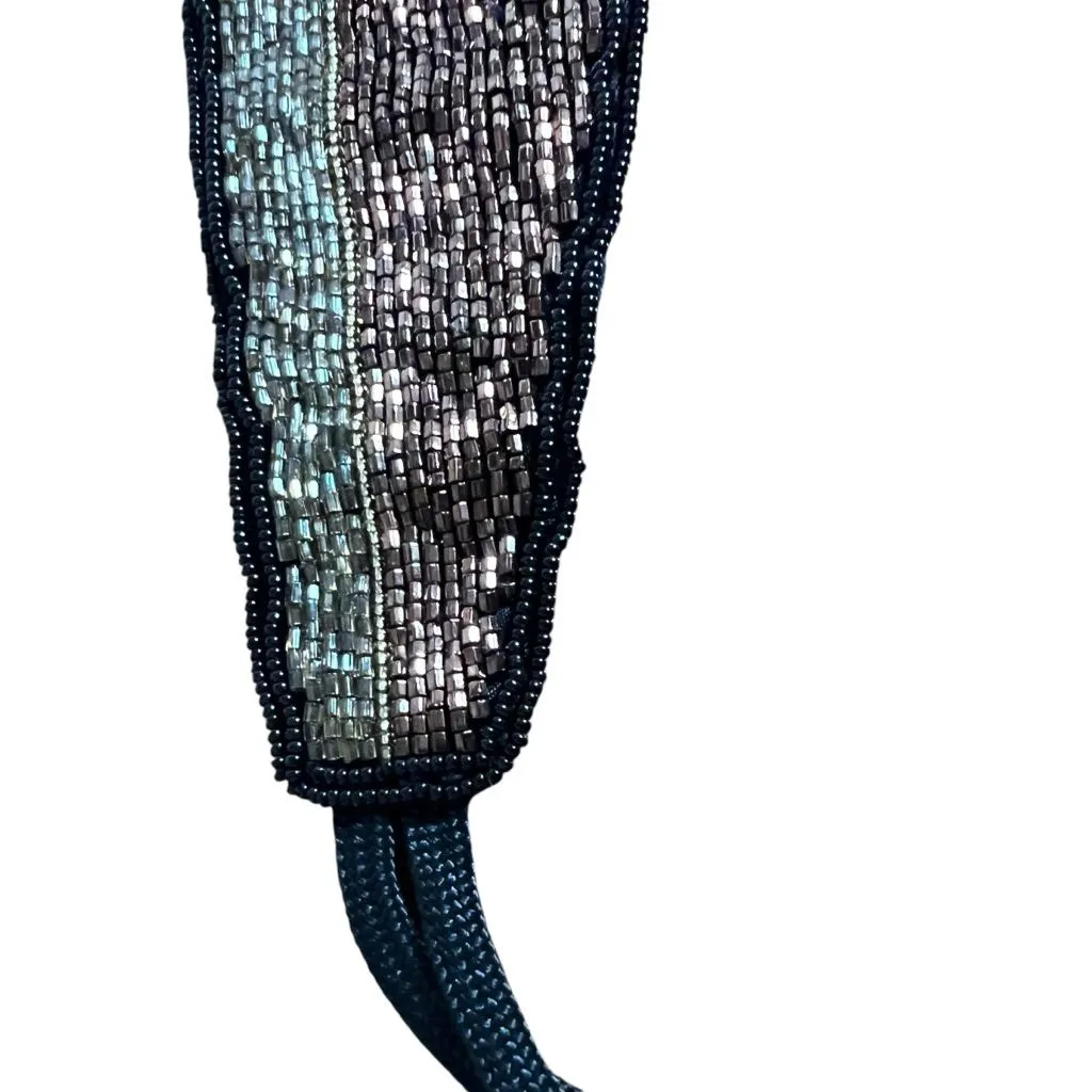 VTG 90s Hand Beaded Tie Belt Art Deco Boho Waist Sash Black Gold Destinee Glam - Image 7