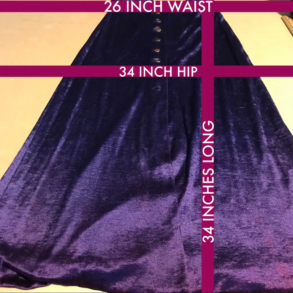 VINTAGE CIRCA 1980'S CRUSHED VELOUR PURPLE BUTTON DOWN TOP AND SKIRT SET (XS) - Image 14