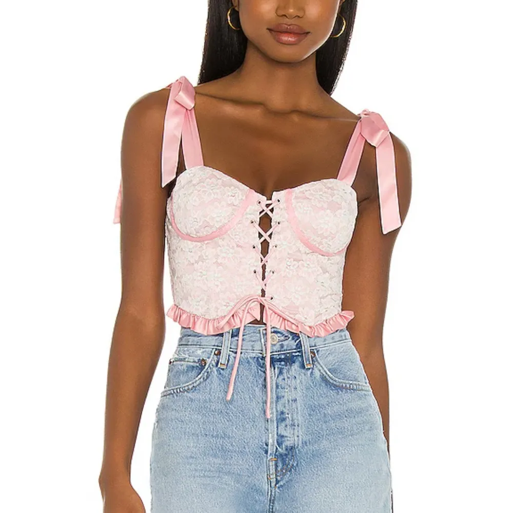Majorelle pink and white lace corset top size medium - Image 8