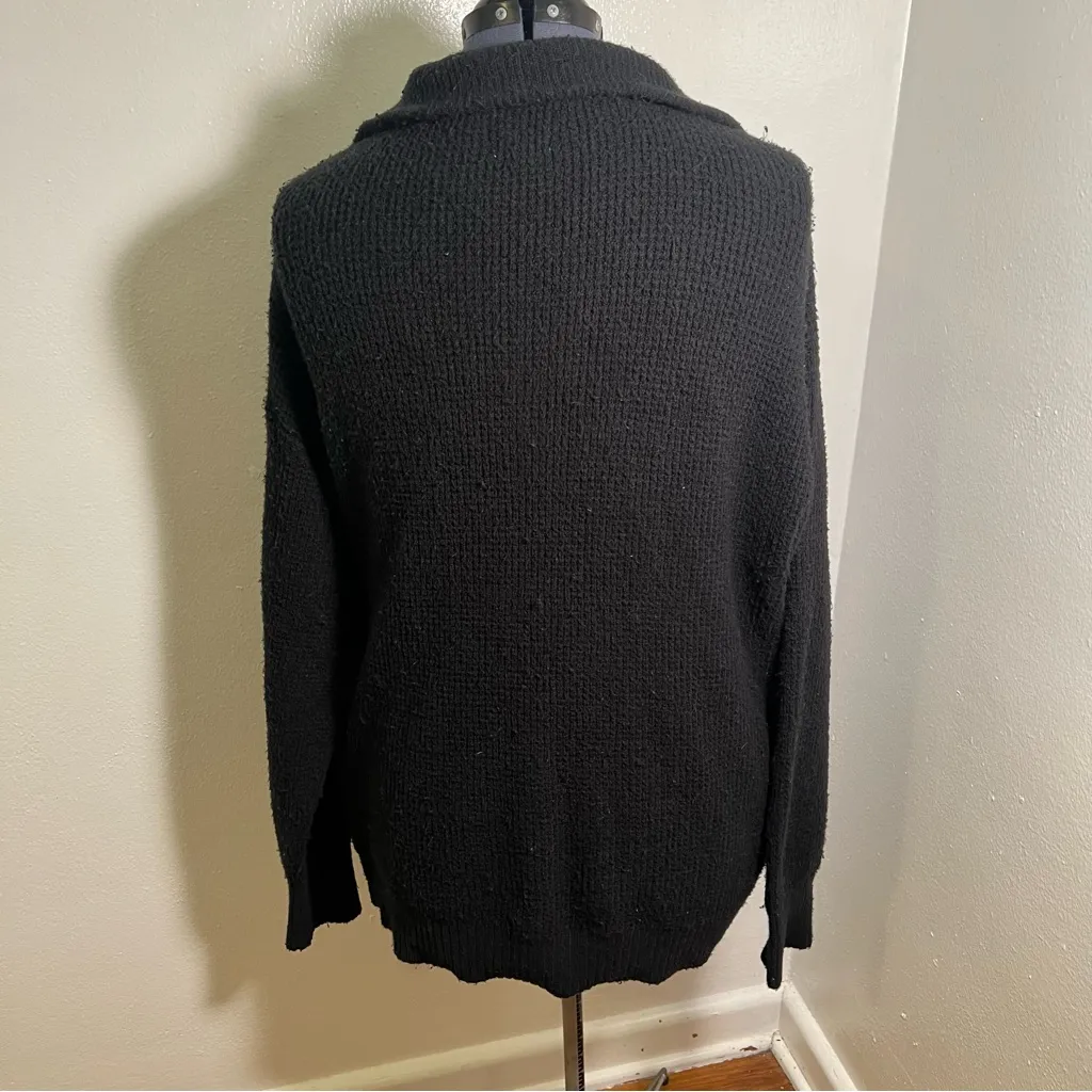 Aerie CozyUp Waffle Button Sweater Black L - Image 7