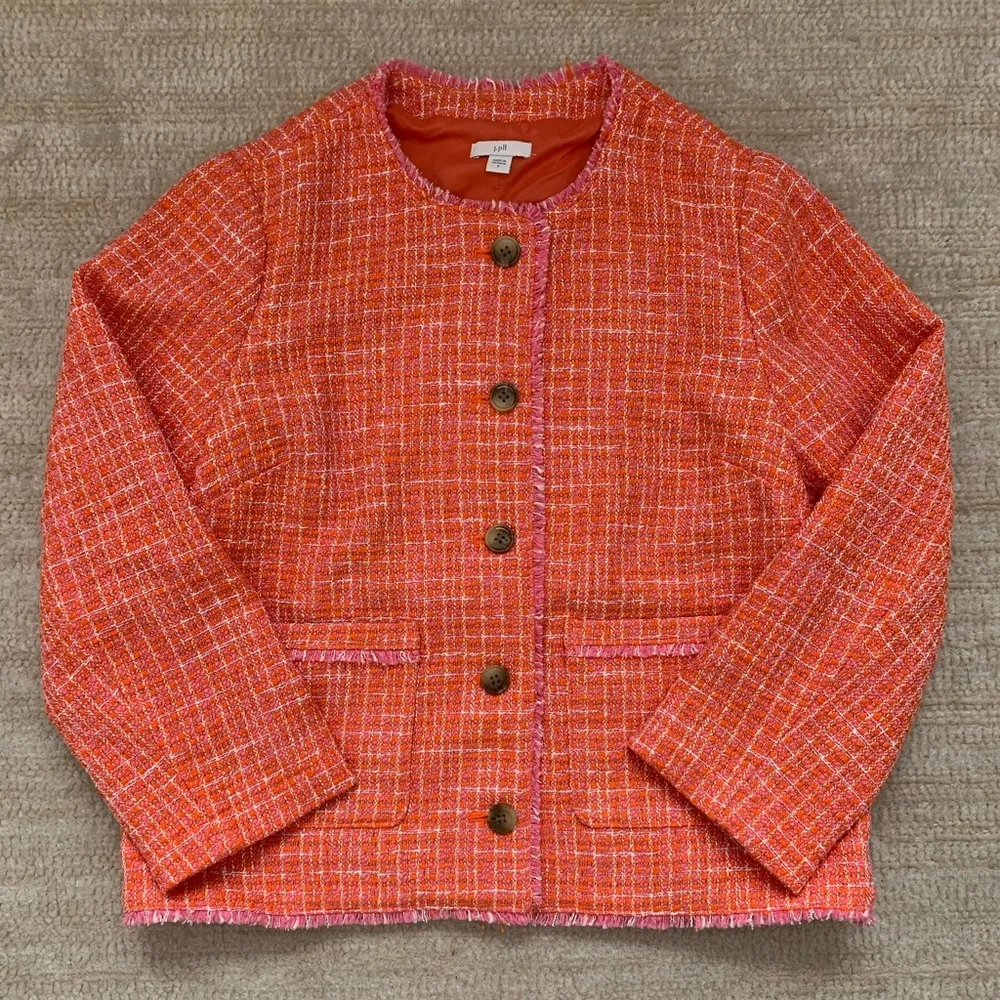 J. JILL Dahlia Blazer Tweed Jacket Size Small Coral Pink Career Office Spring Orange - Image 2