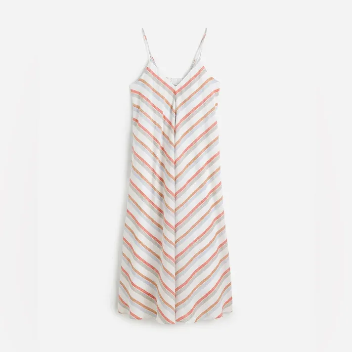 NWOT Madewell Striped V-Neck Midi Dress in 100% Linen Broken Strap Easy Fix Sz L - Image 6