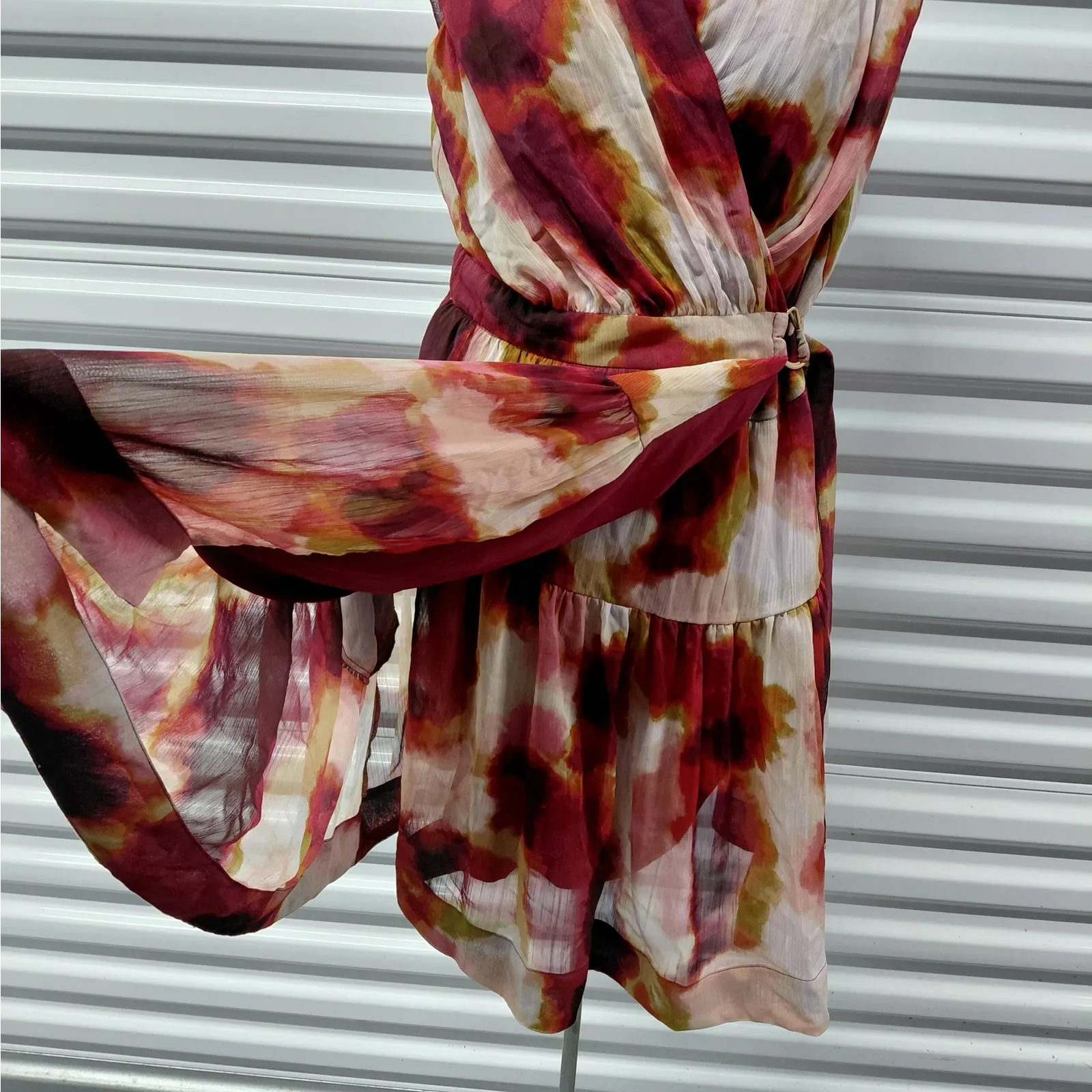 Taylor Women's Wrap Dress Size 14 Multi Tie Dye Chiffon Sleeveless Boho Party - Image 7