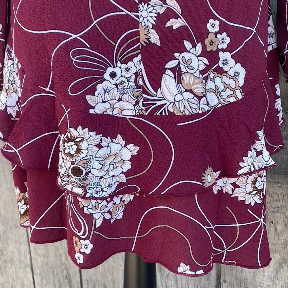 New UGUEST Burgundy & Cream Floral Long Sleeve V - Image 8