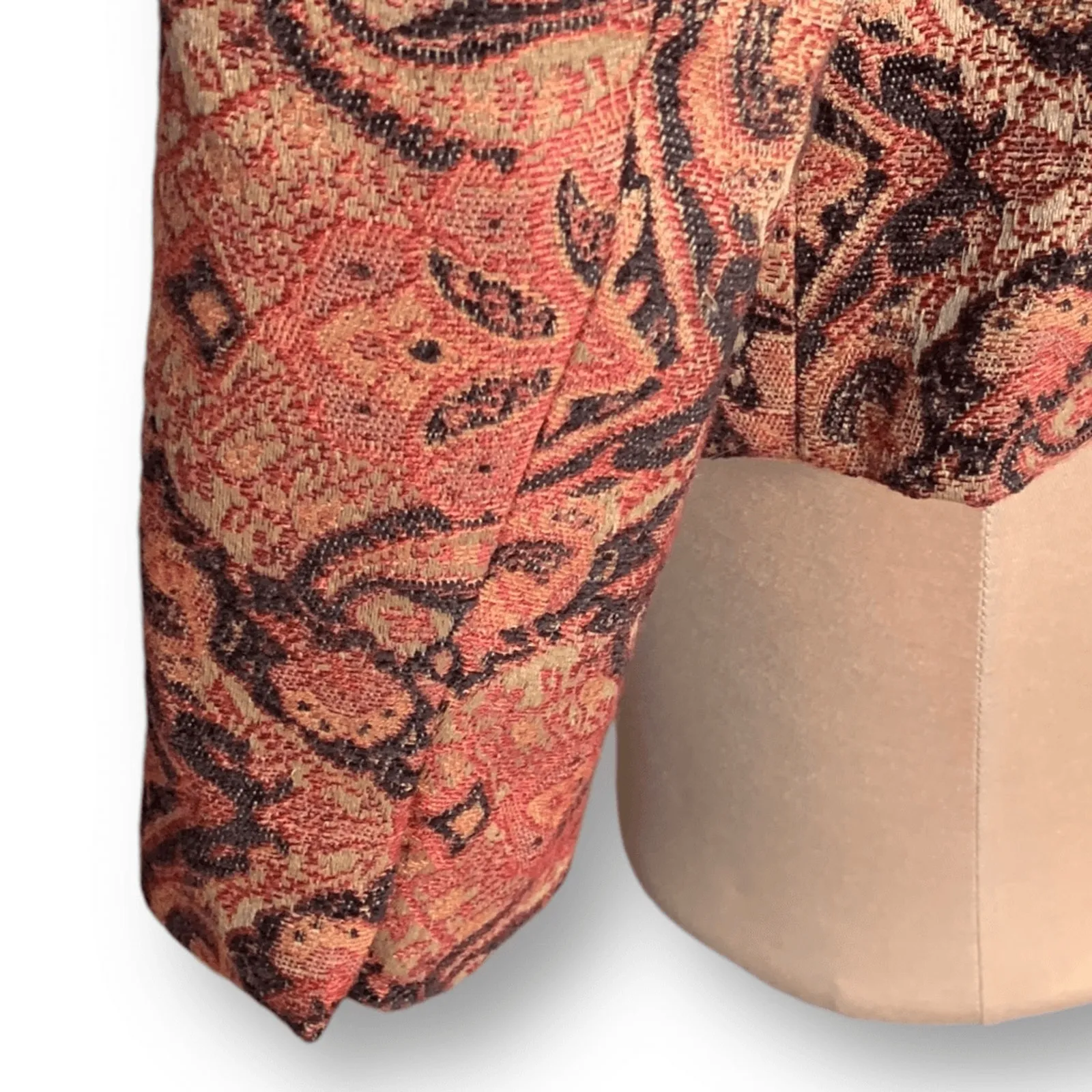 Vintage 90s Coldwater Creek Tapestry Blazer Floral Leaf Patchwork Jacket Fall Brown Size 12 - Image 6