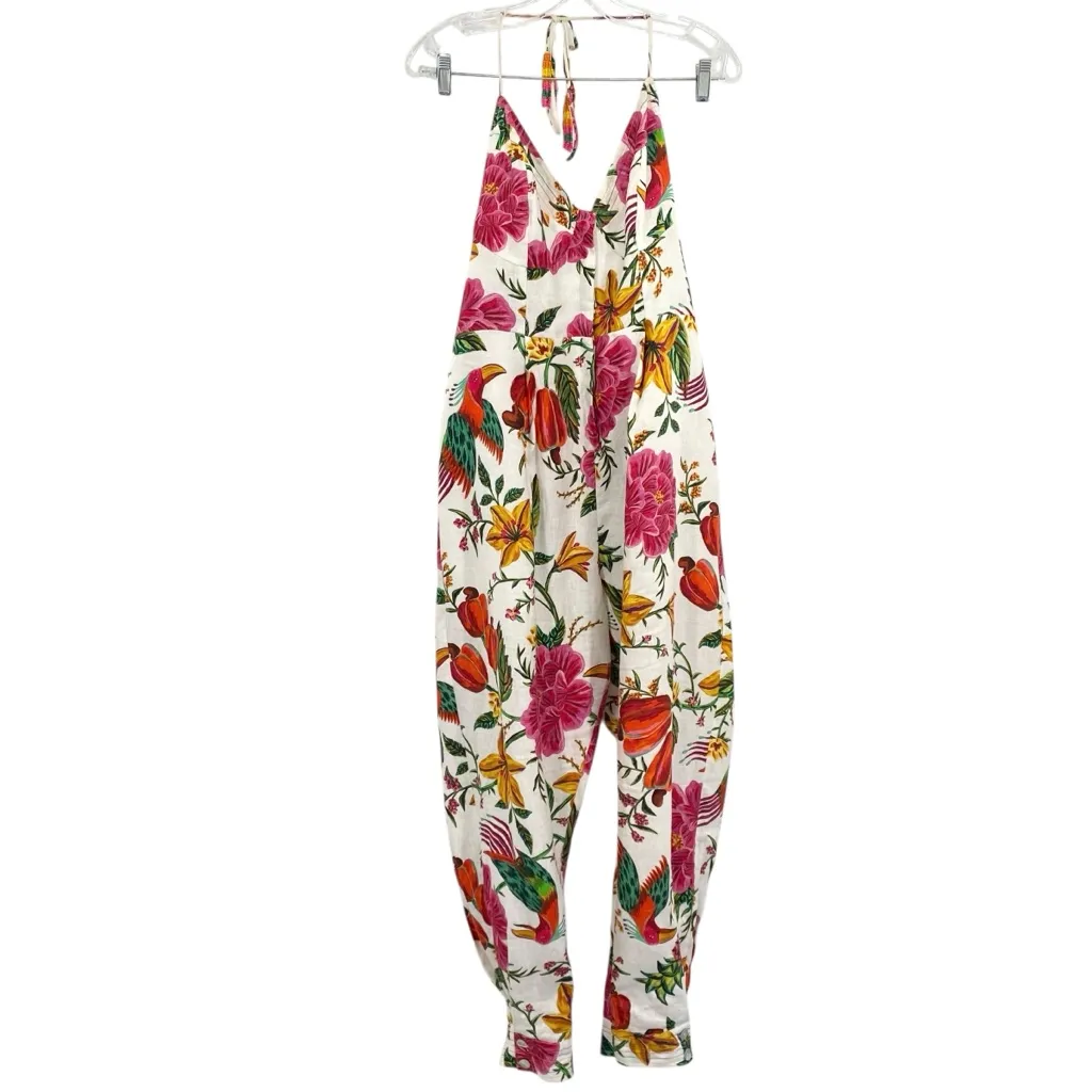 Farm Rio Toucans Garden Linen Halter Jumpsuit Size XL - Image 3