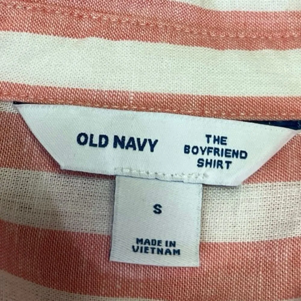 Old Navy Red White Linen Striped Button Up Collar Long Sleeve Shirt Blouse Top S - Image 3