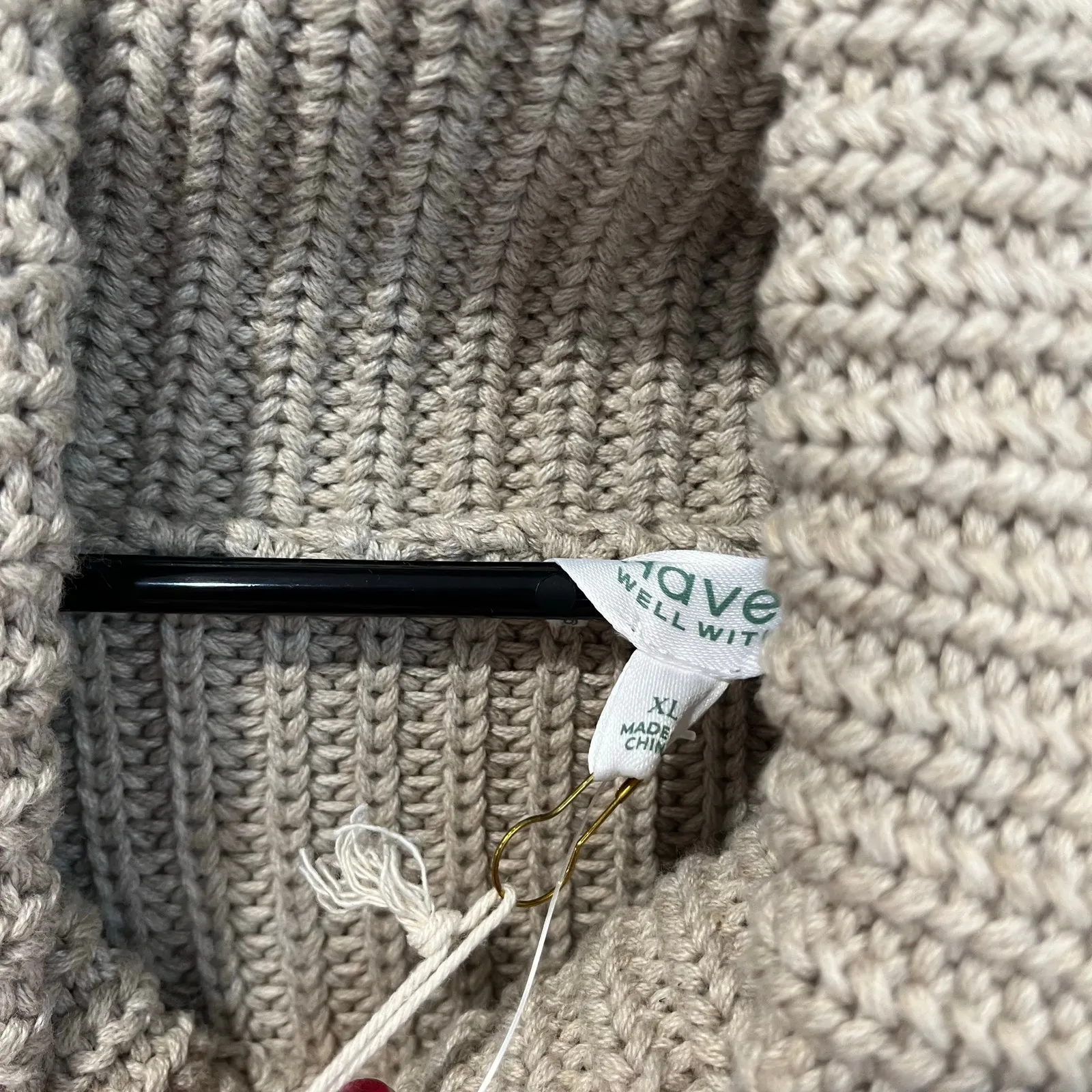 Haven Striped Taupe Knit Sweater XL NWT Cozy Chunky Turtleneck Neutral Winter Tan - Image 5