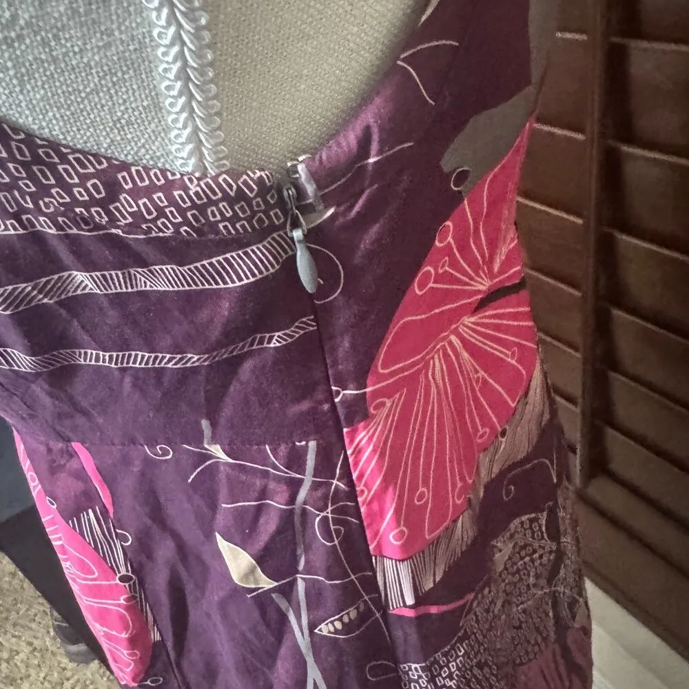 White Stuff Mini Dress Purple Floral Silk blend sleeveless sz 10 Boho lace trim - Image 4